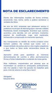 em-nota,-eduardo-brito-rebate-desinformacao:-“atos-maldosos-nao-me-calarao”